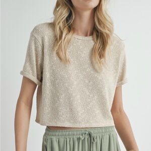 Sadie & Sage Core Memory Short Sleeve Textured Knit Shirt | Oatmeal | Size S